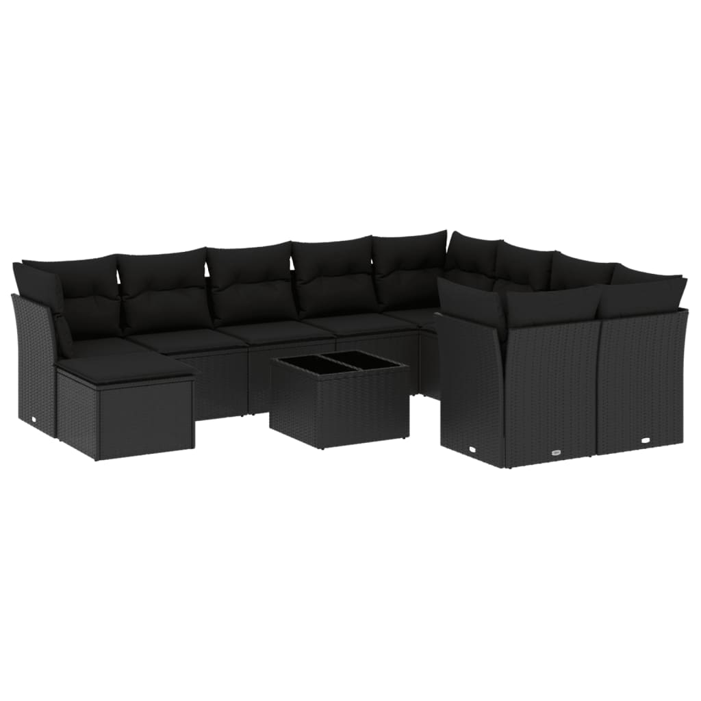 11 részes fekete polyrattan kerti ülőgarnitúra párnákkal (3250434)