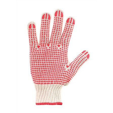 Védőkesztyű, kötött/csúszásgátló pöttyökkel 7-es méret fehér/piros (1 pár/csomag) (4350) (vedo4350)