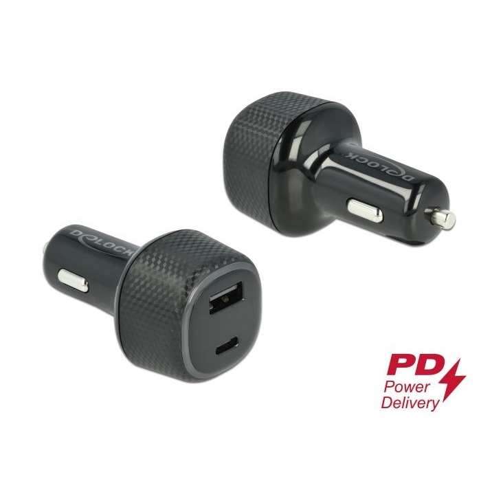 Delock Autós tölto USB Type-C PD 3.0 és A-típusú USB 63 W (64108) (DE64108)