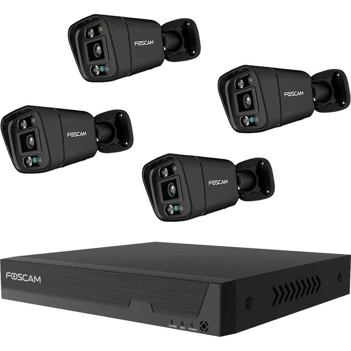 Foscam FN9108E-B4-2T BLACK PoE Kamera Rendszer készlet - Fekete (1x bázis / 4x Bullet kamera) (FN9108E-B4-2T black)
