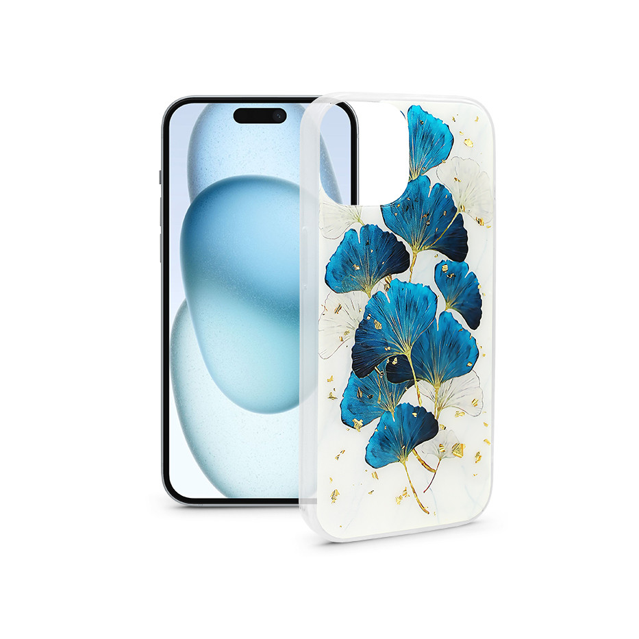 Apple iPhone 15 Plus szilikon hátlap - Gold Glam - leaves (HF632722)