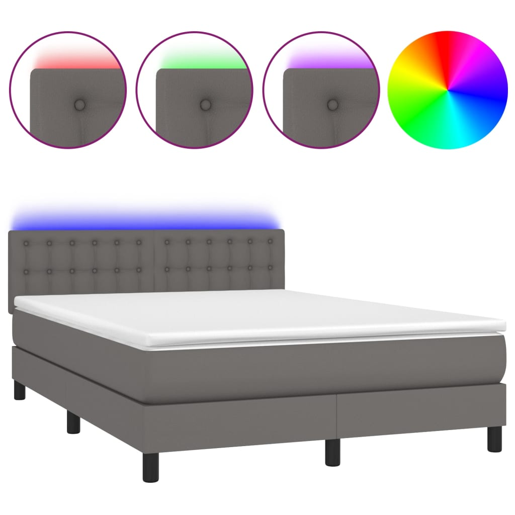 szürke műbőr rugós ágy matraccal és LED-del 140x200 cm (3134229)