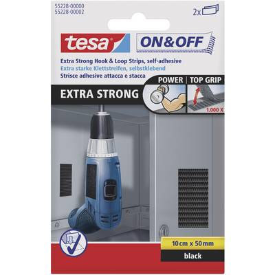 Tesa öntapadós tépőzár, tépőzáras ragasztószalag, extra erős 100 mm x 50 mm fekete TESA On & Off 55228-00-01 (55228-00-01)