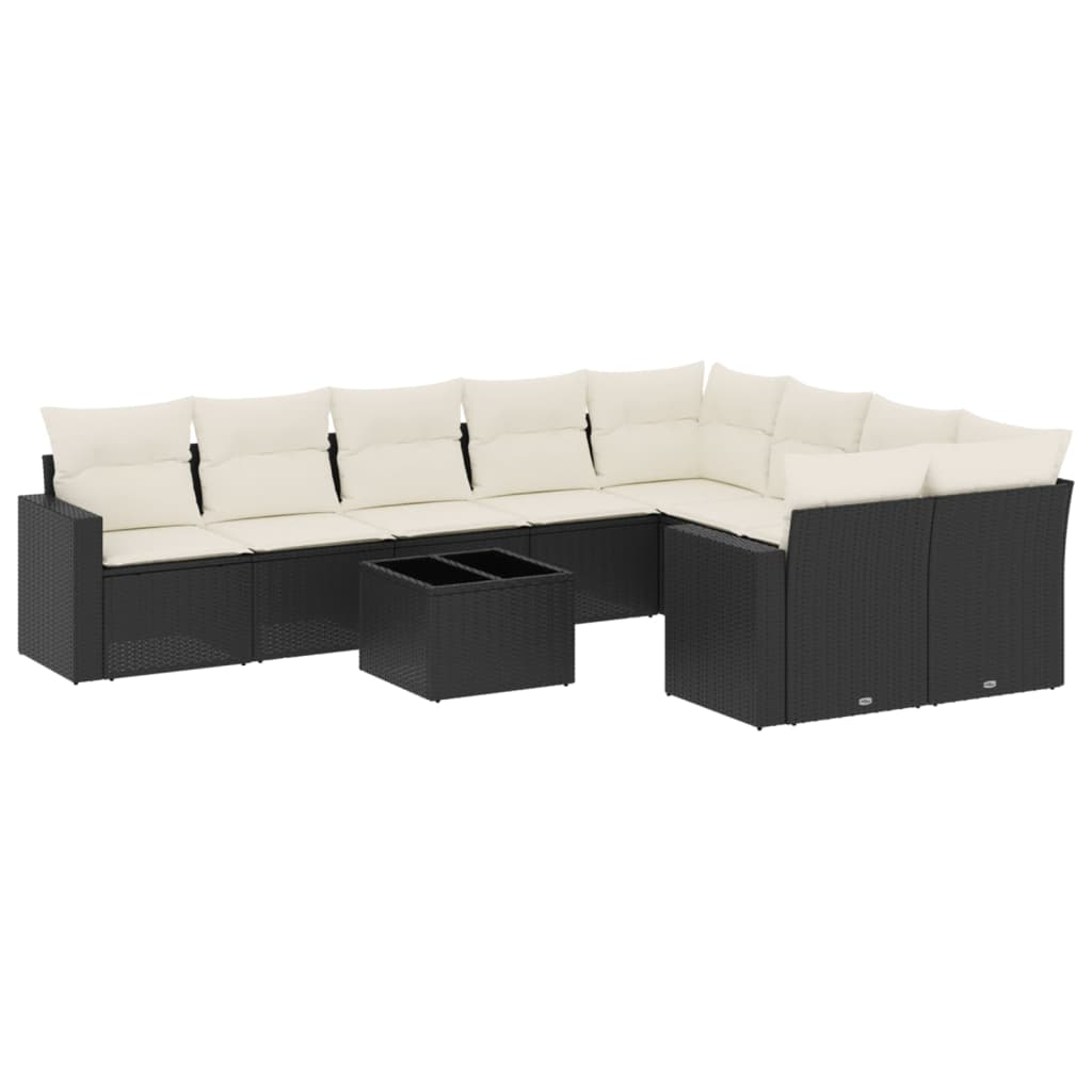 10 részes fekete polyrattan kerti ülőgarnitúra párnákkal (3251783)