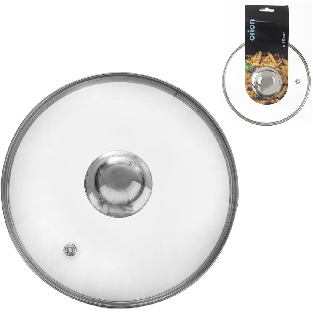Üvegfedő, 18 cm-es átmérő, rozsdamentes acél fogantyú (122577)