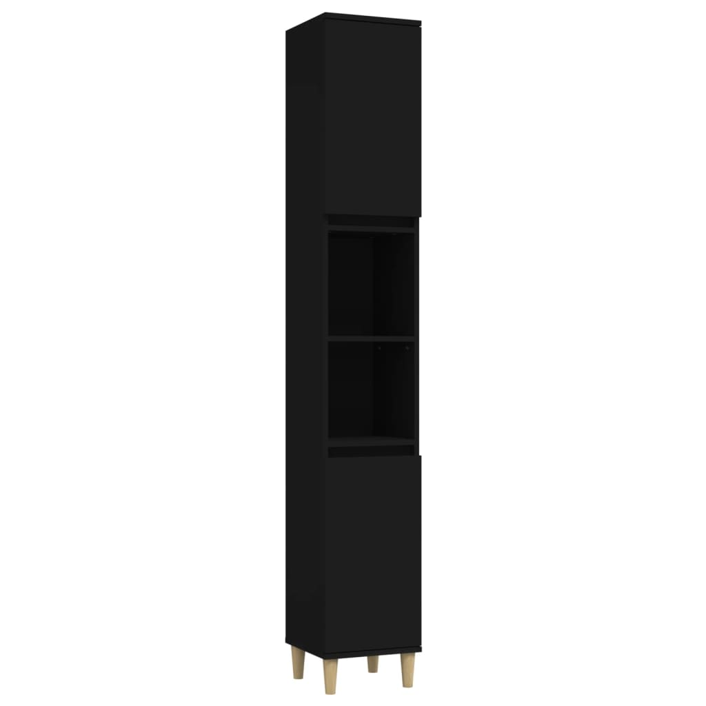 fekete szerelt fa fürdőszobaszekrény 30 x 30 x 190 cm (819789)