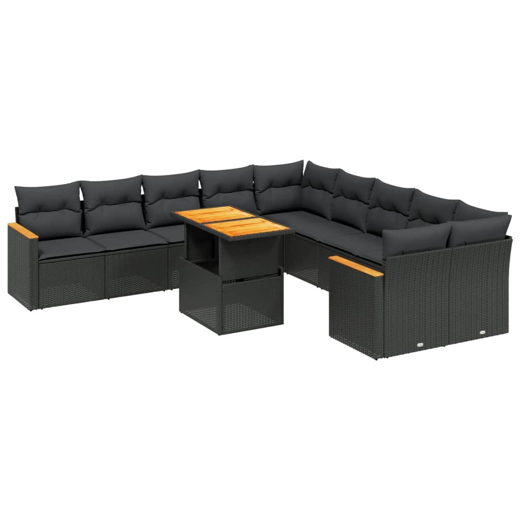 11 részes fekete polyrattan kerti ülőgarnitúra párnákkal (3273260)