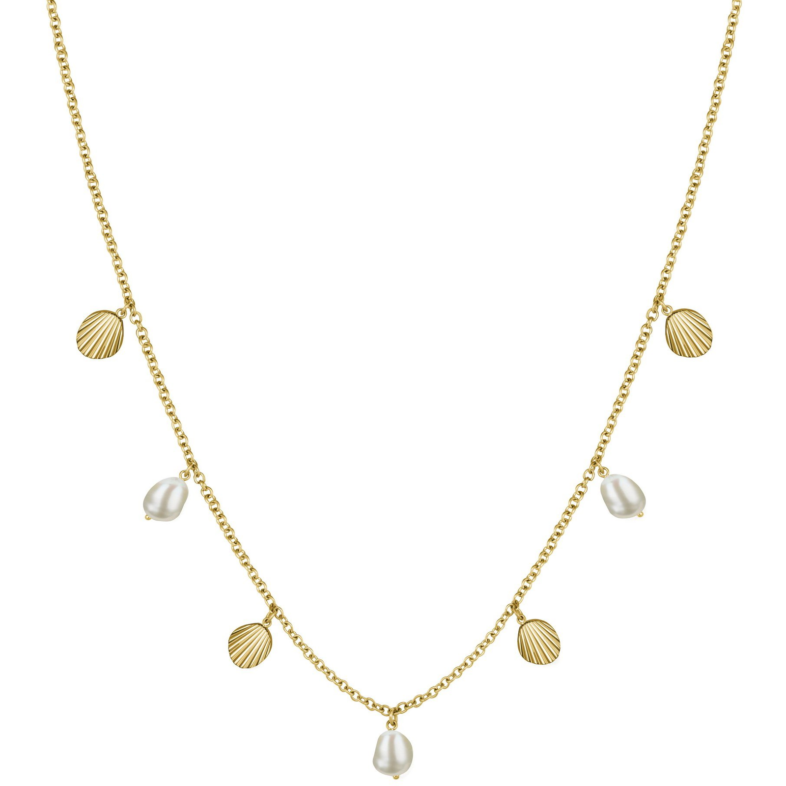 Rosefield Multi Shell and Pearl Charms Necklace Gold JMSPNG-J161 (8720039333130)