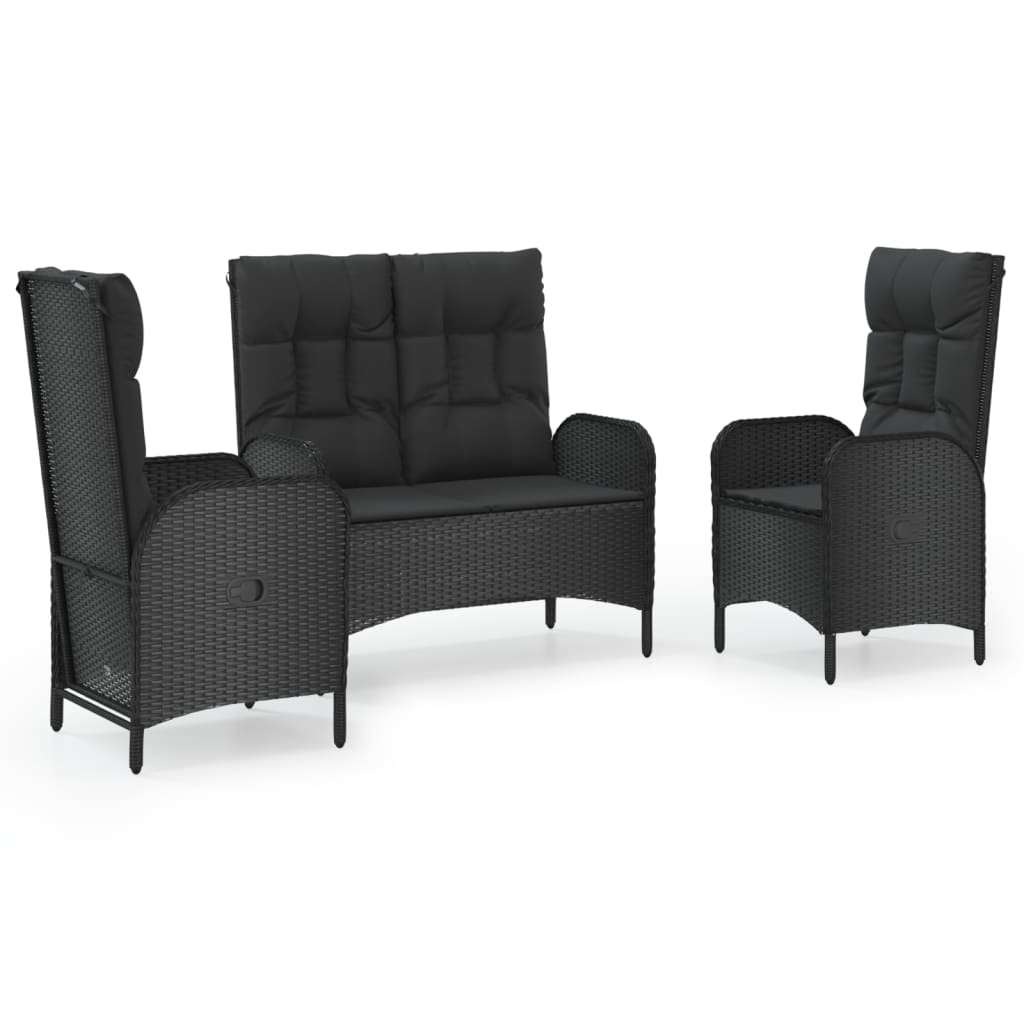 3 részes fekete polyrattan kerti étkezőgarnitúra párnákkal (3185093)
