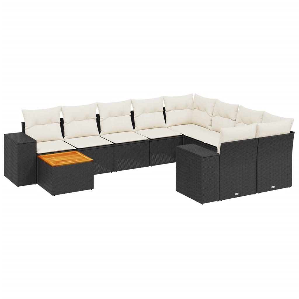 10 részes fekete polyrattan kerti ülőgarnitúra párnákkal (3257939)