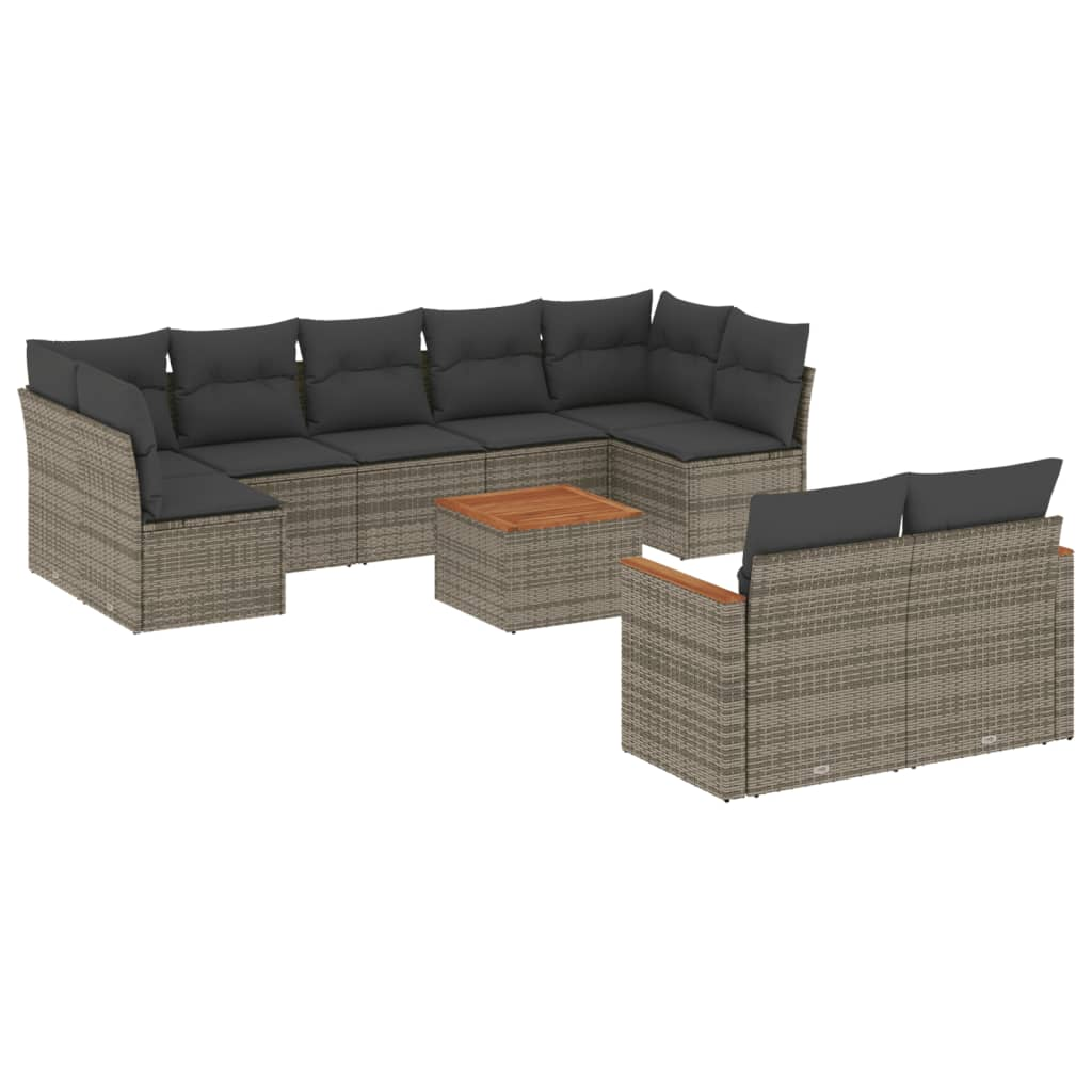 10 részes szürke polyrattan kerti ülőgarnitúra párnákkal (3226298)