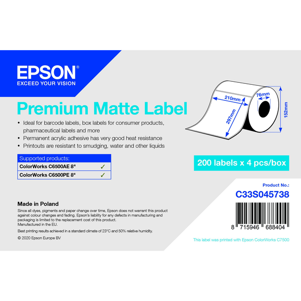 Epson C33S045738 print etiket Selvklæbende printeretiket