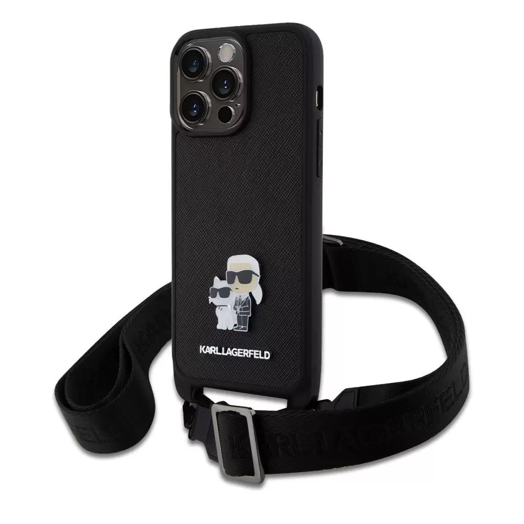 Karl Lagerfeld Apple iPhone 15 Pro Max tok + crossbody strap fekete (KLHCP15XSAKCPBK) (KLHCP15XSAKCPBK)