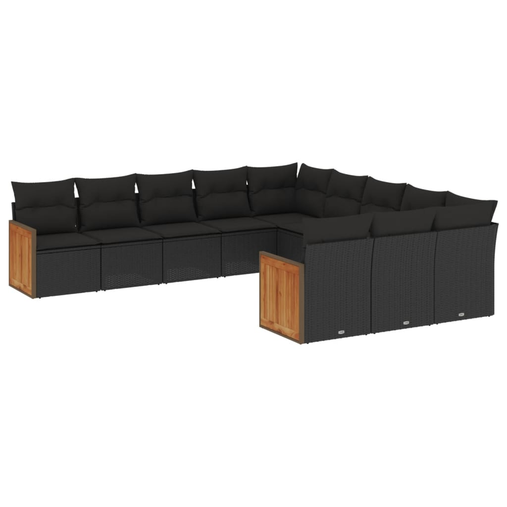11 részes fekete polyrattan kerti ülőgarnitúra párnákkal (3228106)
