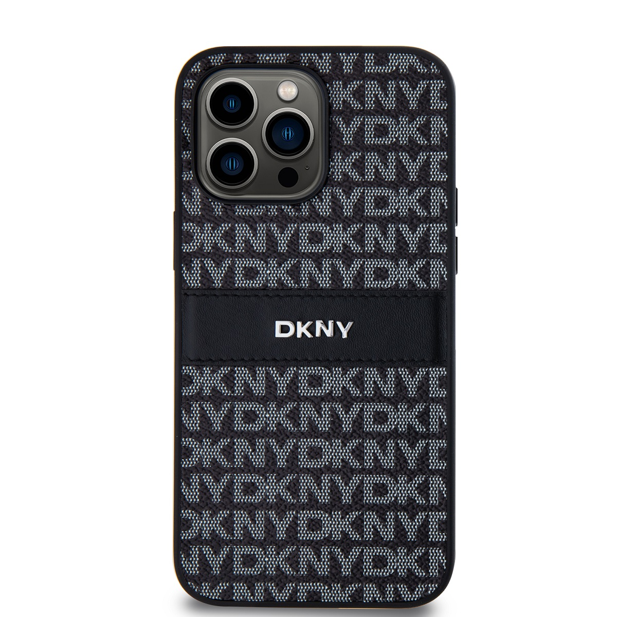 DKNY iPhone 14 Pro Ismétlődő mintás PU Bőr Telefon tok - Fekete (DKHCP14LPRTHSLK)