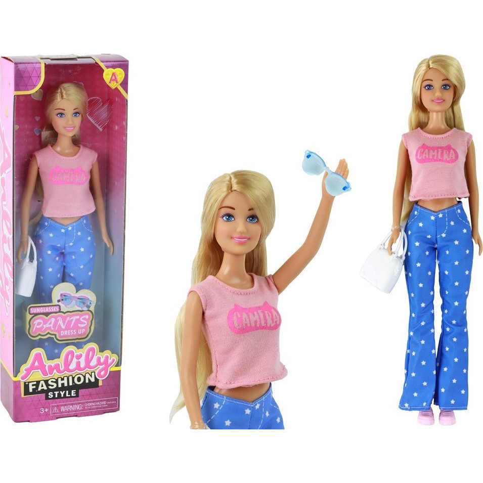 Anlily Gyermek Baba Hosszú Szőke Haj Kézitáska Szemüveg Rózsaszín Blúz 16911 (16911)