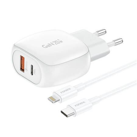 Foneng EU41 USB-A + USB-C 20W GaN hálózati töltő + USB-C - Lightning kábel fehér (EU41 Type-C to Light) (EU41 Type-C to Light)