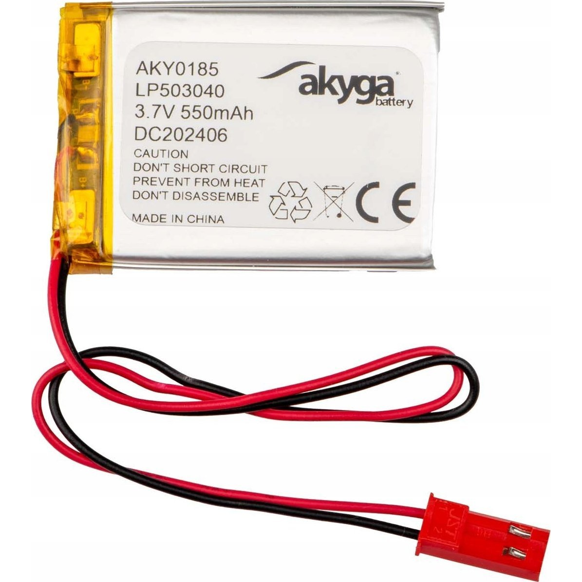 Lithium Polymer Battery Akyga AKY0185 LP503040 Li-Po 3.7V / 550mAh PCM JST 2.54 2Pin Connector 150mm (AKY0185)