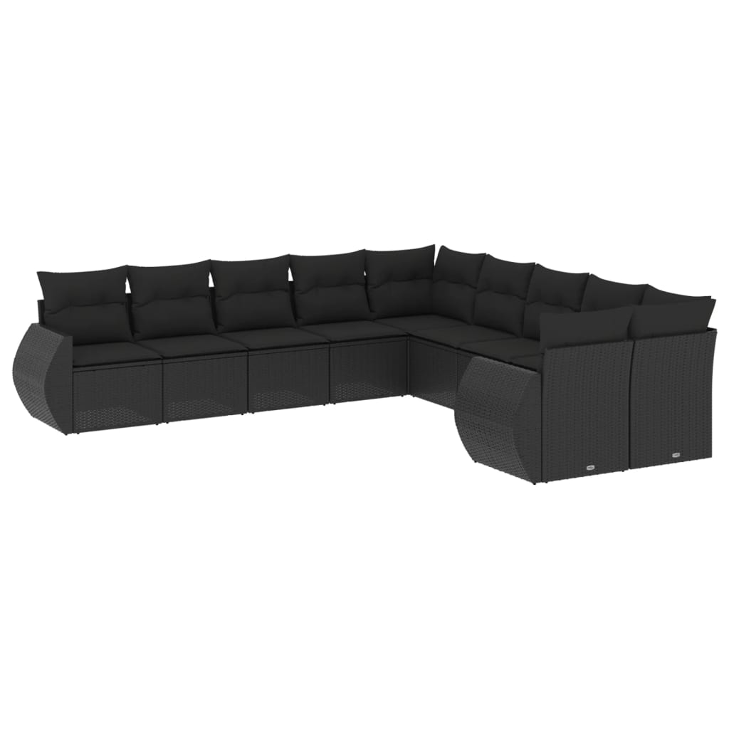 10 részes fekete polyrattan kerti ülőgarnitúra párnákkal (3221904)