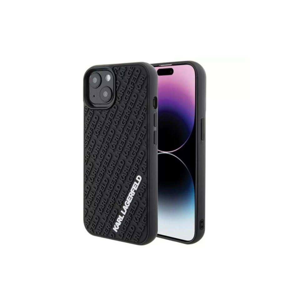 Karl Lagerfeld 3D Rubber Apple iPhone 15 Hátlapvédő Tok - fekete (KLHCP15S3DMKRLK)