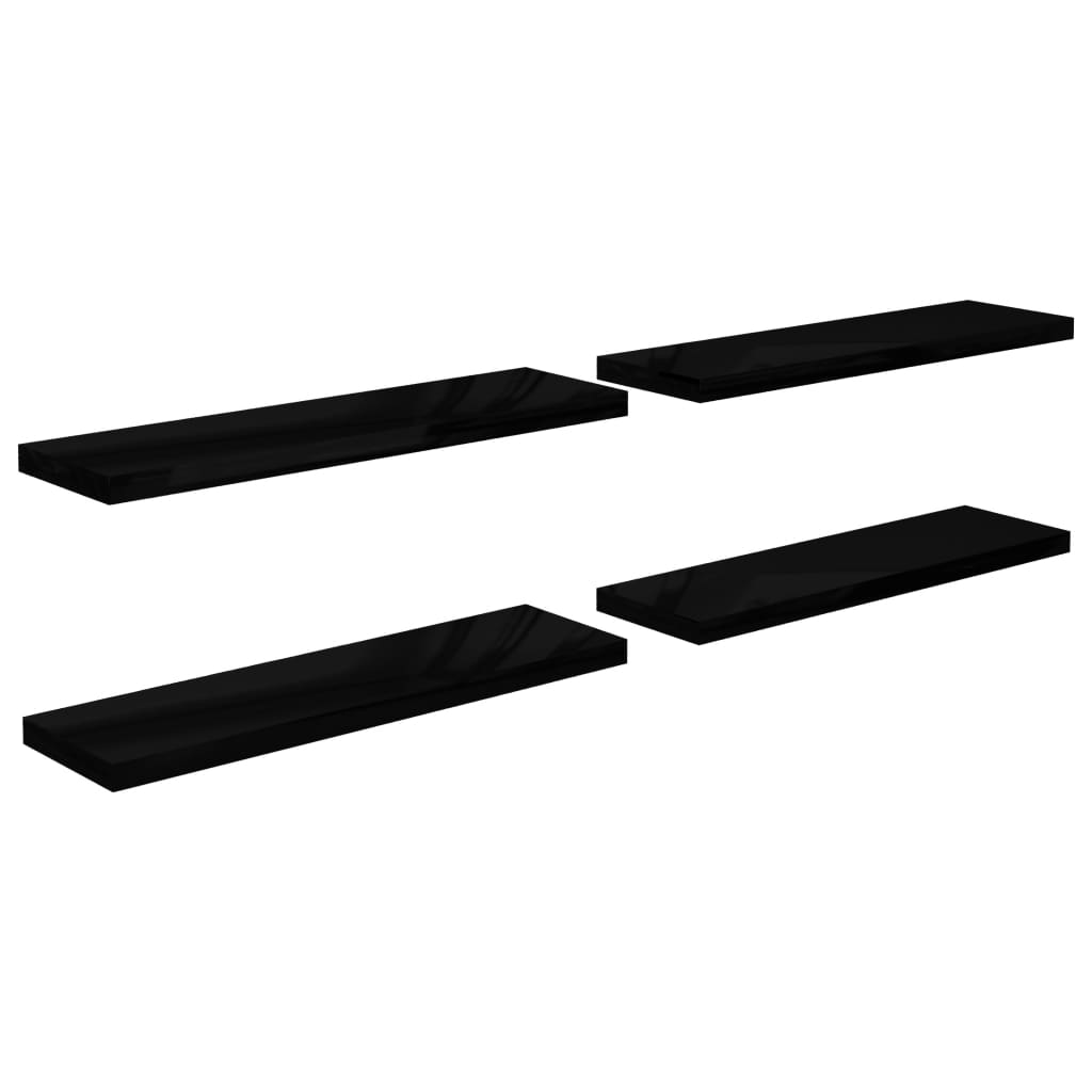 4 db magasfényű fekete MDF fali polc 90 x 23,5 x 3,8 cm (323777)