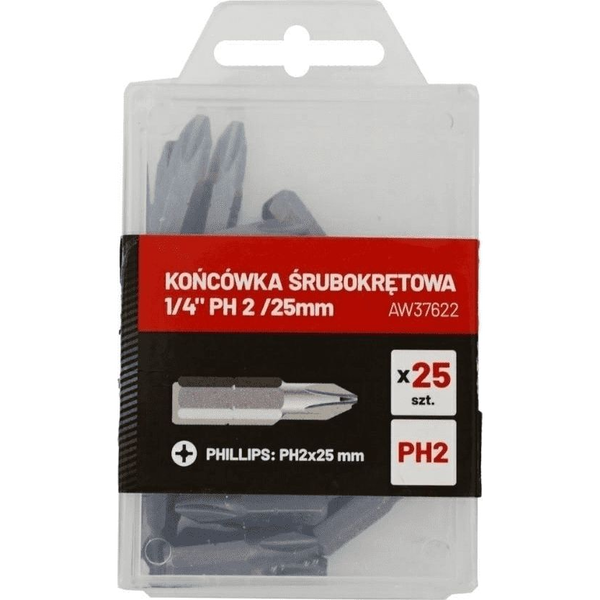  AWTools końcówka śrubokrętowa 1/4" PH 2 25mm 25 sztuk (AW37622)