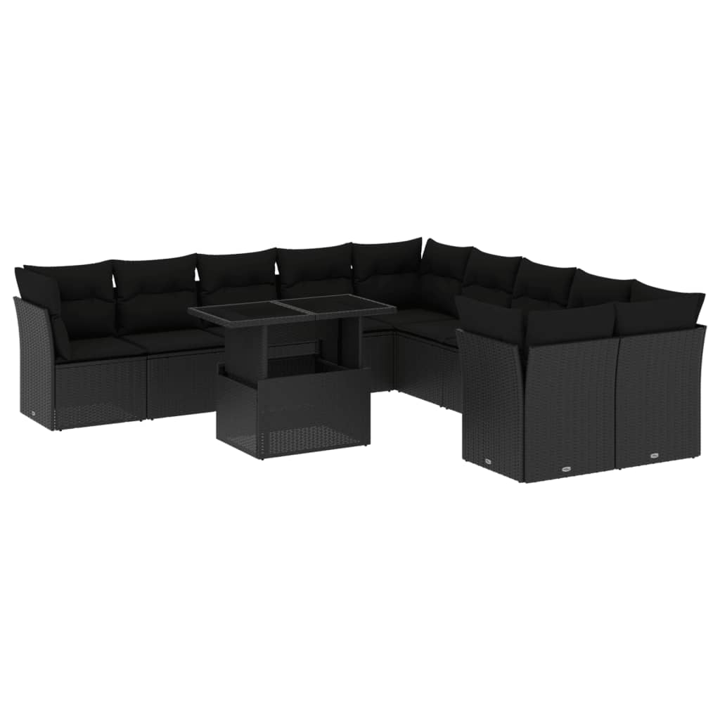 11 részes fekete polyrattan kerti ülőgarnitúra párnákkal (3266875)