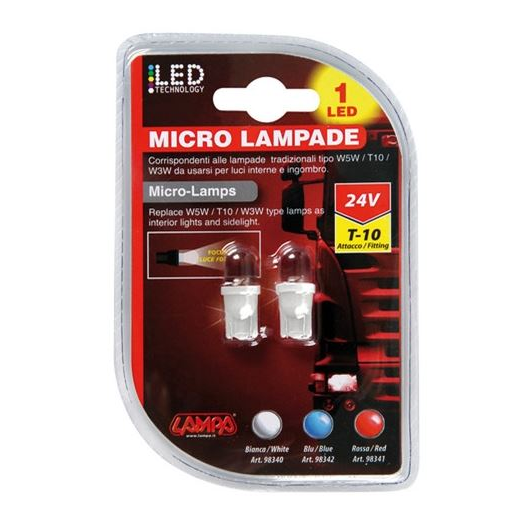 Lampa 24V T10, (W5W) 1 LED dióda, fehér színű, pár (0198340) (LA0198340)