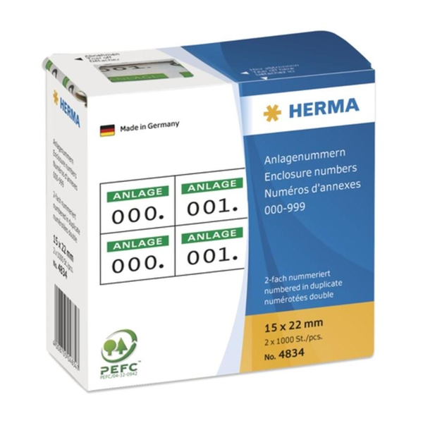 HERMA Anlagennr. selbstkl. 2-fach 15x22 mm Aufdruck grün (4834)