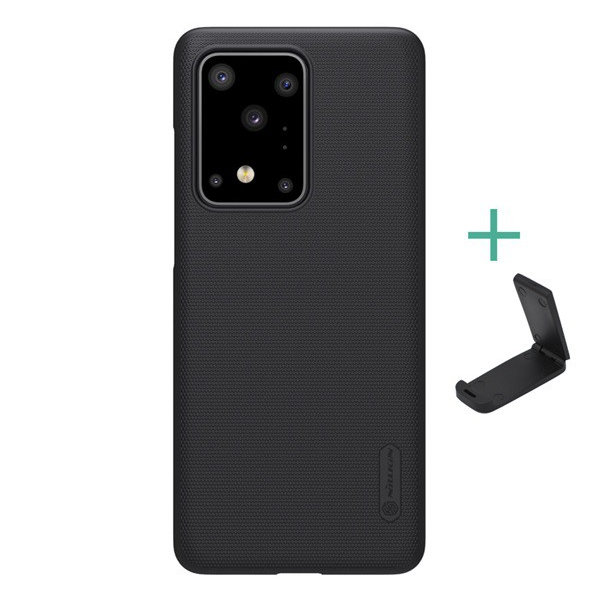 NILLKIN SUPER FROSTED műanyag telefonvédő (gumírozott, érdes felület + asztali tartó) FEKETE [Samsung Galaxy S20 Ultra 5G (SM-G988B)] (5996457938582)