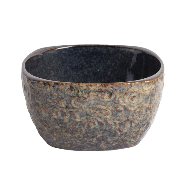 IRIS kerámia müzlis tál virágos kék/barna 14cm (171218)