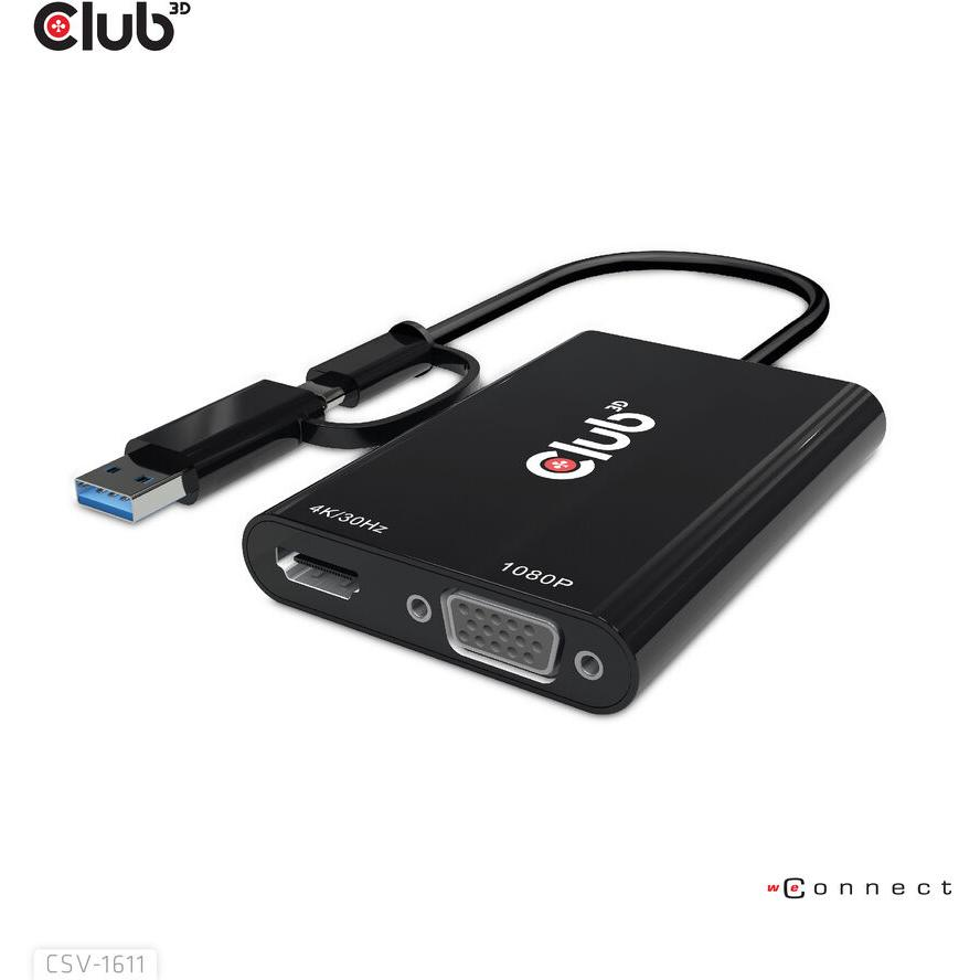 Club3D Adapter USB Typ C/A > HDMI / VGA St/Bu retail (CSV-1611)