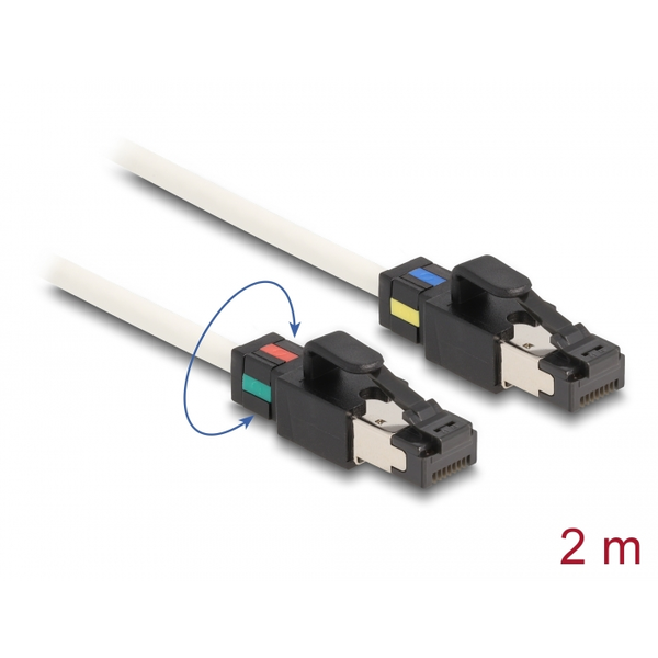 Delock Hálózati kábel RJ45 apa - apa Cat.6A S/FTP változtatható színű csatlakozókkal 2 m fehér