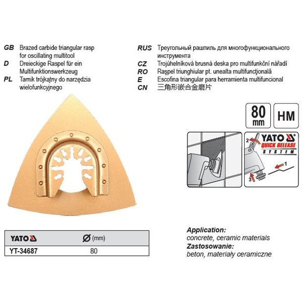 YATO 80mm HM fugakiszedő háromszög csiszoló tárcsa multigéphez (YT-34687)