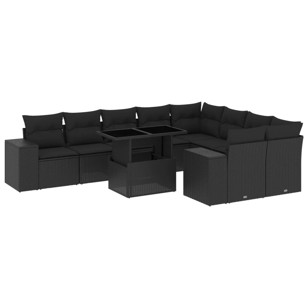 10 részes fekete polyrattan kerti ülőgarnitúra párnákkal (3269385)