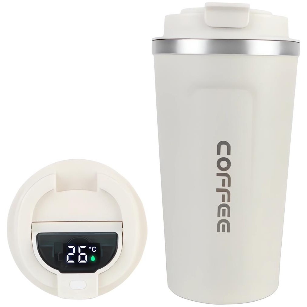 Pronett XJ5295 Thermo mug with LCD thermometer, 380 ml white (XJ5295_B)