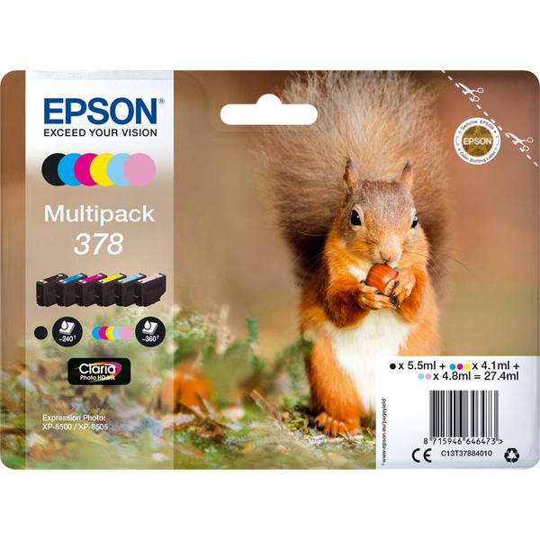 Epson Squirrel C13T37884010 blækpatron 1 stk Original Standard udbytte Sort, Blå, Lys cyan, Magenta, Lys magenta, Gul