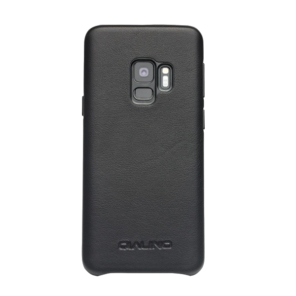 QIALINO műanyag telefonvédő (valódi bőr bevonat) FEKETE [Samsung Galaxy S9 (SM-G960)] (5996457780181)