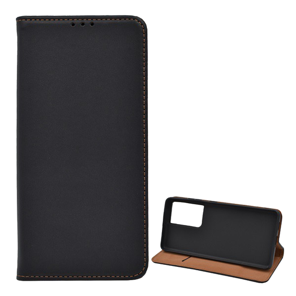 Tok álló, valódi bőr (FLIP, oldalra nyíló, asztali tartó funkció) FEKETE [Samsung Galaxy S21 Ultra (SM-G998) 5G]
