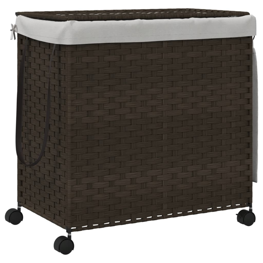 sötétbarna rattan szennyeskosár kerekekkel 60x35x60,5 cm (372040)