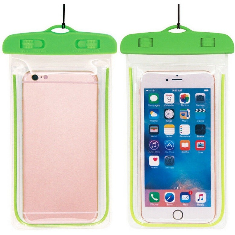 Univerzális vízálló tok, max. 7" méretű készülékekhez, max. 10 méterig, nyakba akasztható, Wooze Waterproof, zöld (116769)