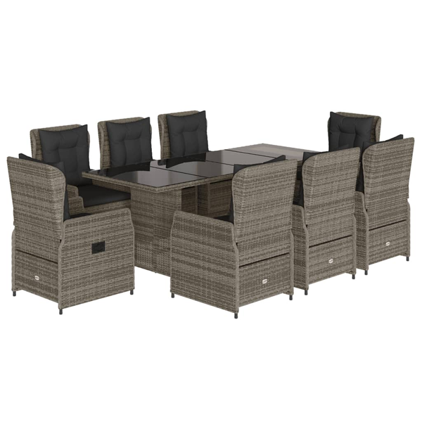 Set mobilier grădină cu perne, 9 piese, gri, poliratan