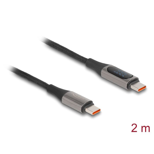 Delock USB 2.0 Daten- und Schnellladekabel USB Type-C™ Stecker zu Stecker PD 3.0 100 W mit Leistungsanzeige 2 m
