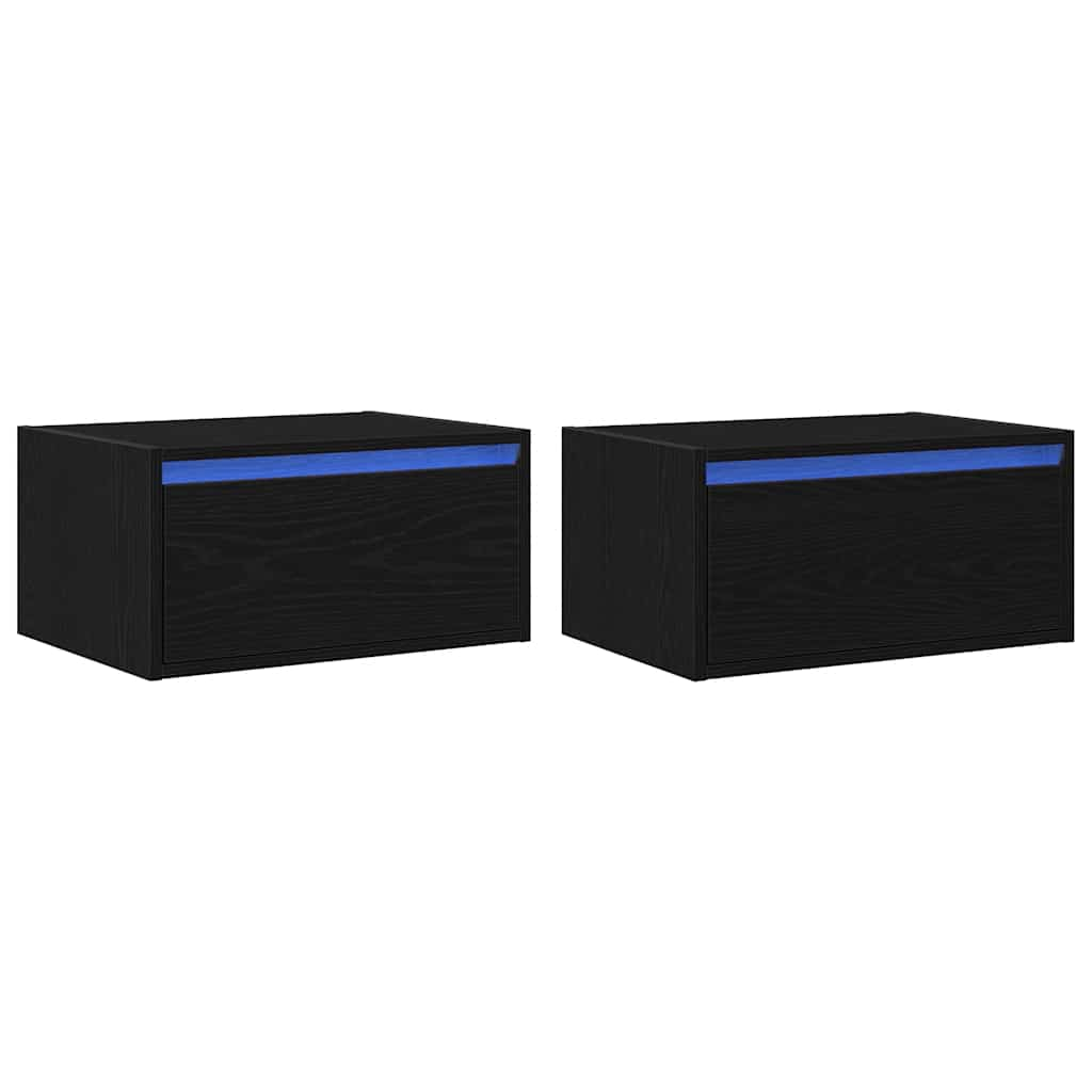 fali éjjeliszekrények LED világítással 2 db fekete tölgyfa (860214)