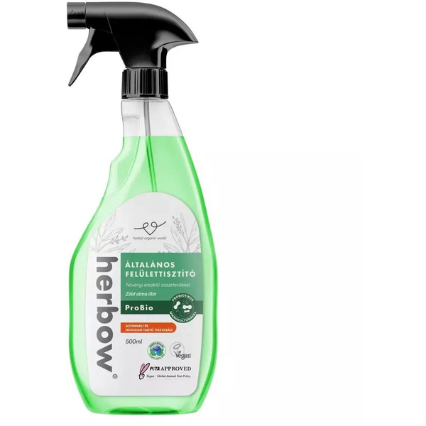 HERBOW Általános felülettisztító Probiotikus Spray &amp; Wipe zöld alma illattal 500 ml