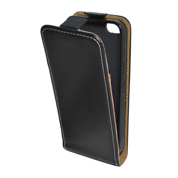 Tok álló, bőr hatású (FLIP, lefelé nyíló, szilikon tartó) FEKETE [Apple iPhone SE (2016)] (5996457324538)