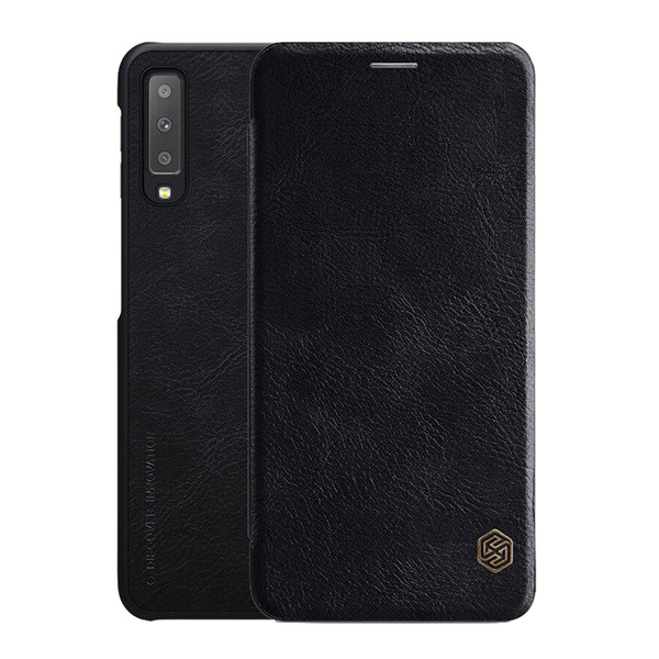 NILLKIN QIN tok álló, bőr hatású (FLIP, oldalra nyíló, bankkártya tartó) FEKETE [Samsung Galaxy A7 (2018) SM-A750F] (5996457820900)