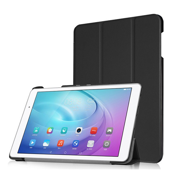 Tok álló, bőr hatású (FLIP, oldalra nyíló, TRIFOLD asztali tartó funkció) FEKETE [Huawei Mediapad T2 10.0 Pro]
