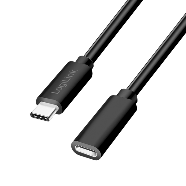 Przedłużacz USB-C 3m LogiLink USB 2.0 C/M do C/F PD 60W 480 Mb/s czarny