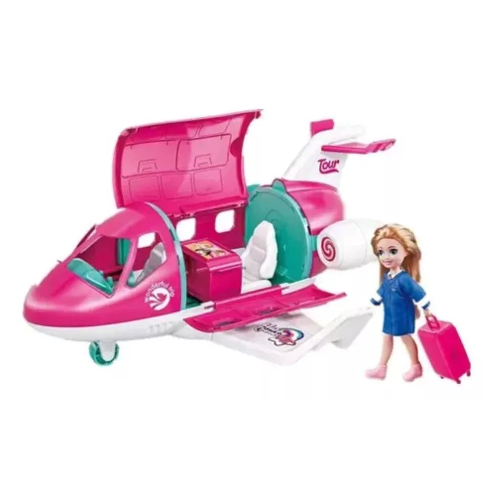 Repülőgép játékszett stewardess babával 11 darabos - Pink (11)